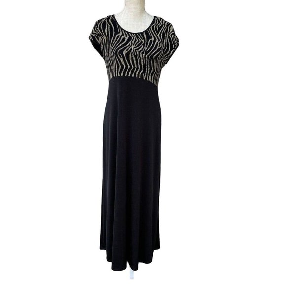 Vintage Byer Studio California Maxi Dress Womens Sz 8 Black Animal Print Stretch - Picture 1 of 9